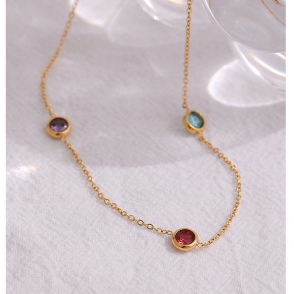 NEW 18K Gold Plated Multi Color Gemstone Necklace - Picture 7 of 7